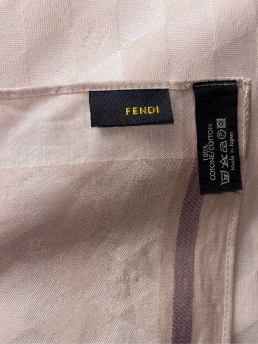 Vintage Fendi 18.5” Square Cotton Taupe & Ivory Scarf, Diamond Pattern Like New